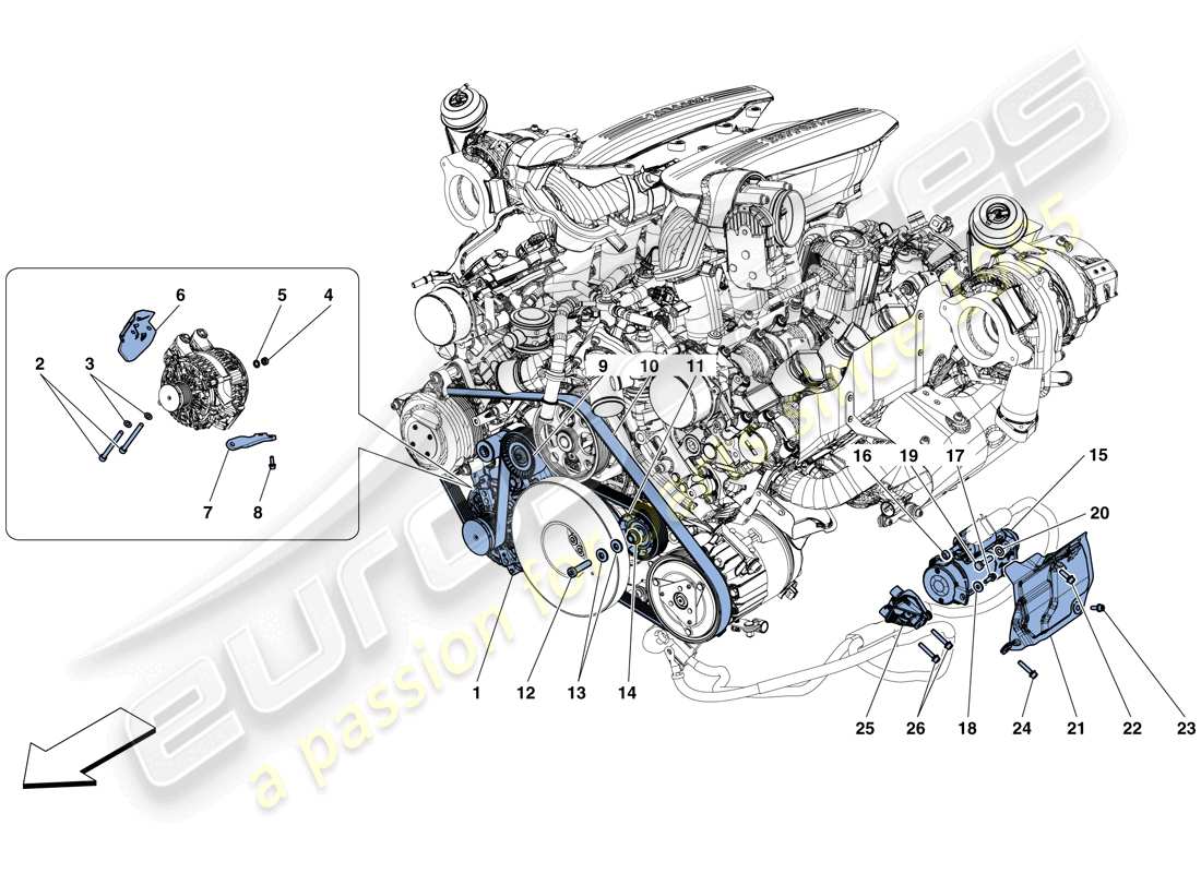 ferrari 488 gtb (rhd) alternator - starter motor parts diagram