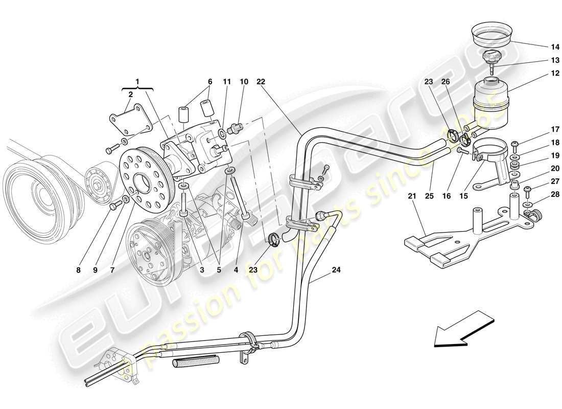 maserati mc12 hydraulic steering pump and tank parts diagram