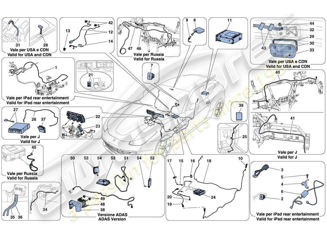 ferrari gtc4 lusso (rhd) infotainment system parts diagram