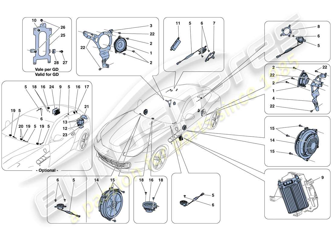 ferrari gtc4 lusso (rhd) audio speaker system parts diagram