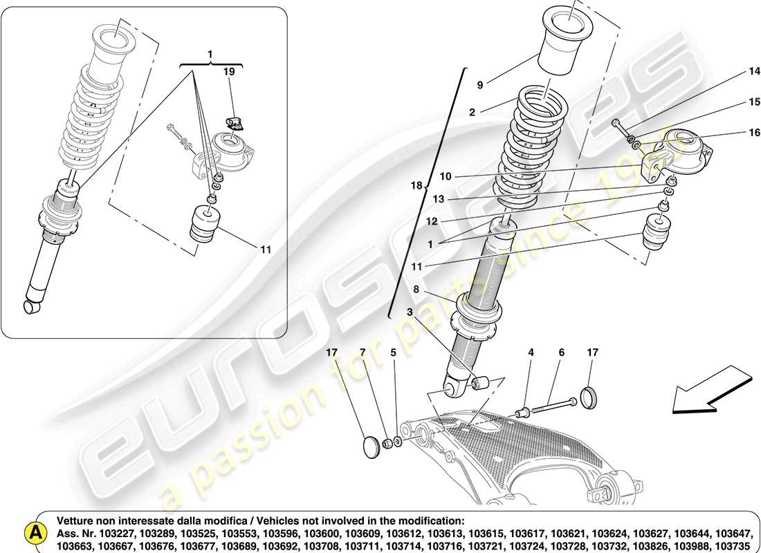 ferrari california (rhd) rear shock absorber components part diagram