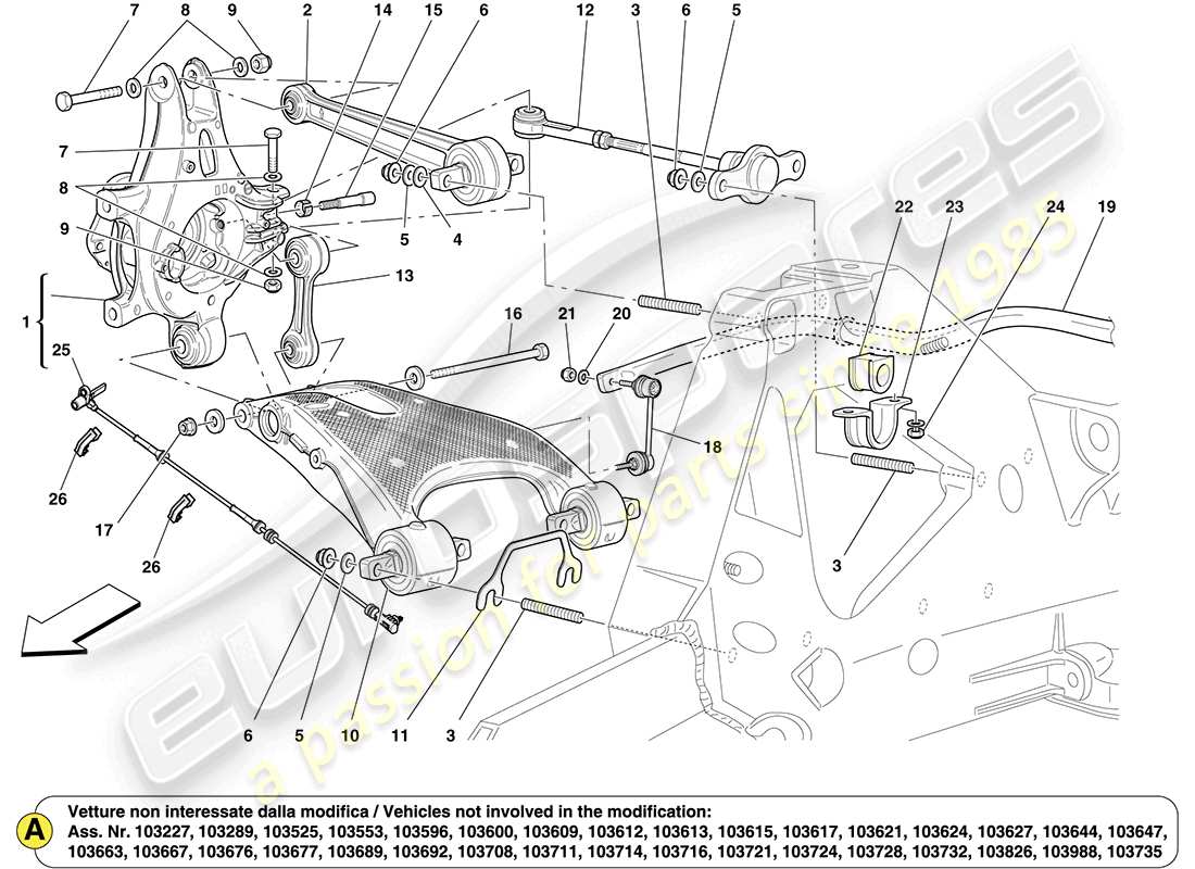 ferrari california (rhd) rear suspension part diagram