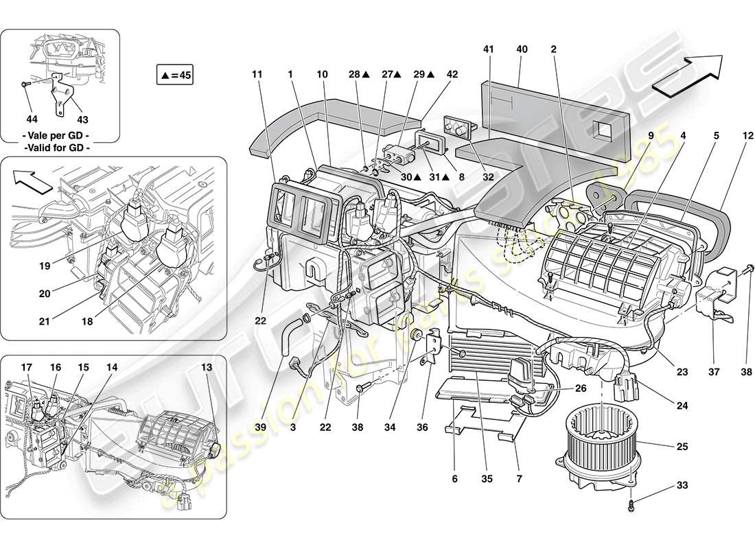 ferrari california (rhd) ac unit: dashboard components part diagram