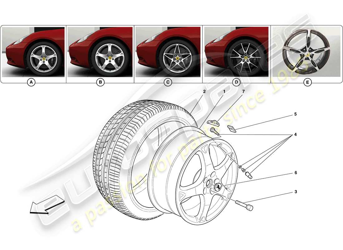 ferrari california (rhd) wheels and tyres part diagram