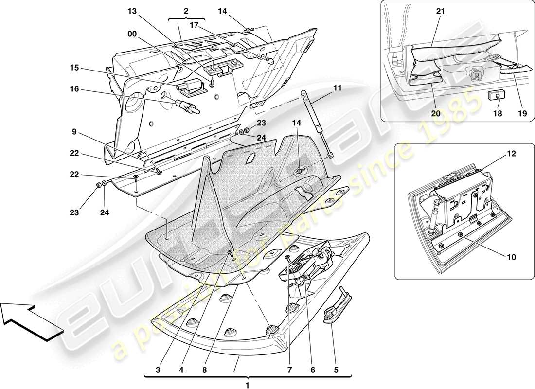 ferrari california (rhd) glove compartment part diagram