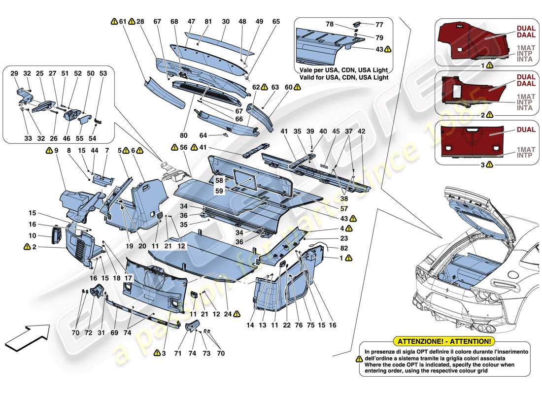 ferrari 812 superfast (usa) luggage compartment mats part diagram