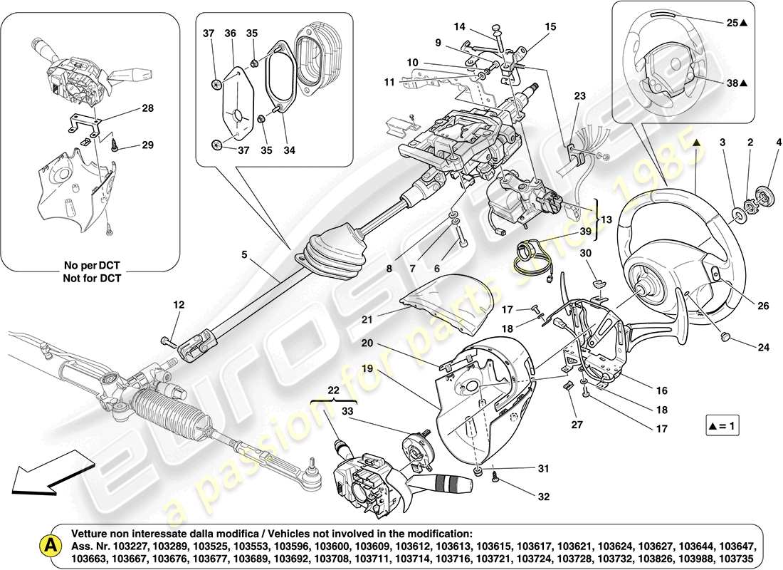 ferrari california (rhd) steering column assembly and steering wheel parts diagram