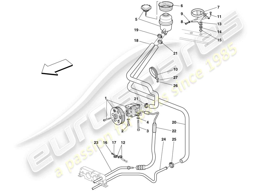 ferrari f430 scuderia (usa) power steering pump and reservoir part diagram