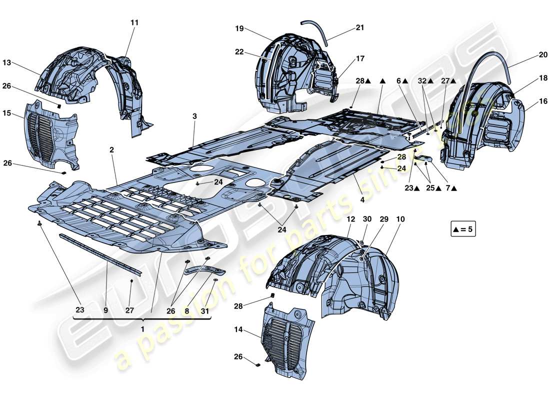 ferrari california t (europe) flat undertray and wheelhouses parts diagram