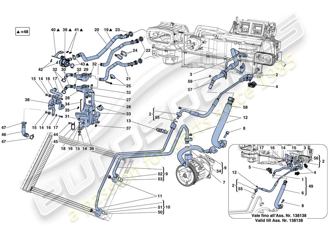 ferrari california t (europe) ac system - water and freon parts diagram