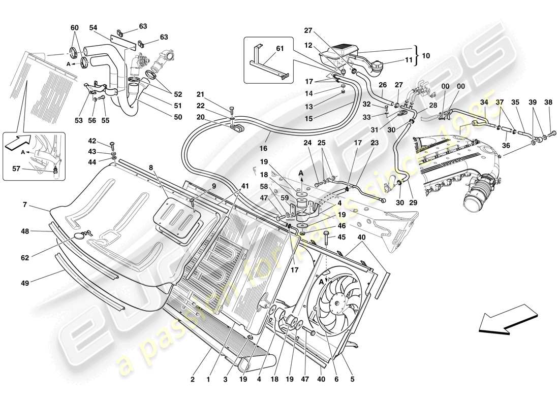 ferrari 599 sa aperta (usa) cooling system - radiator and header tank parts diagram