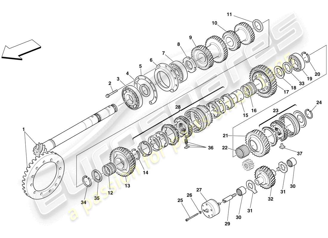 ferrari f430 scuderia (usa) secondary shaft gears part diagram
