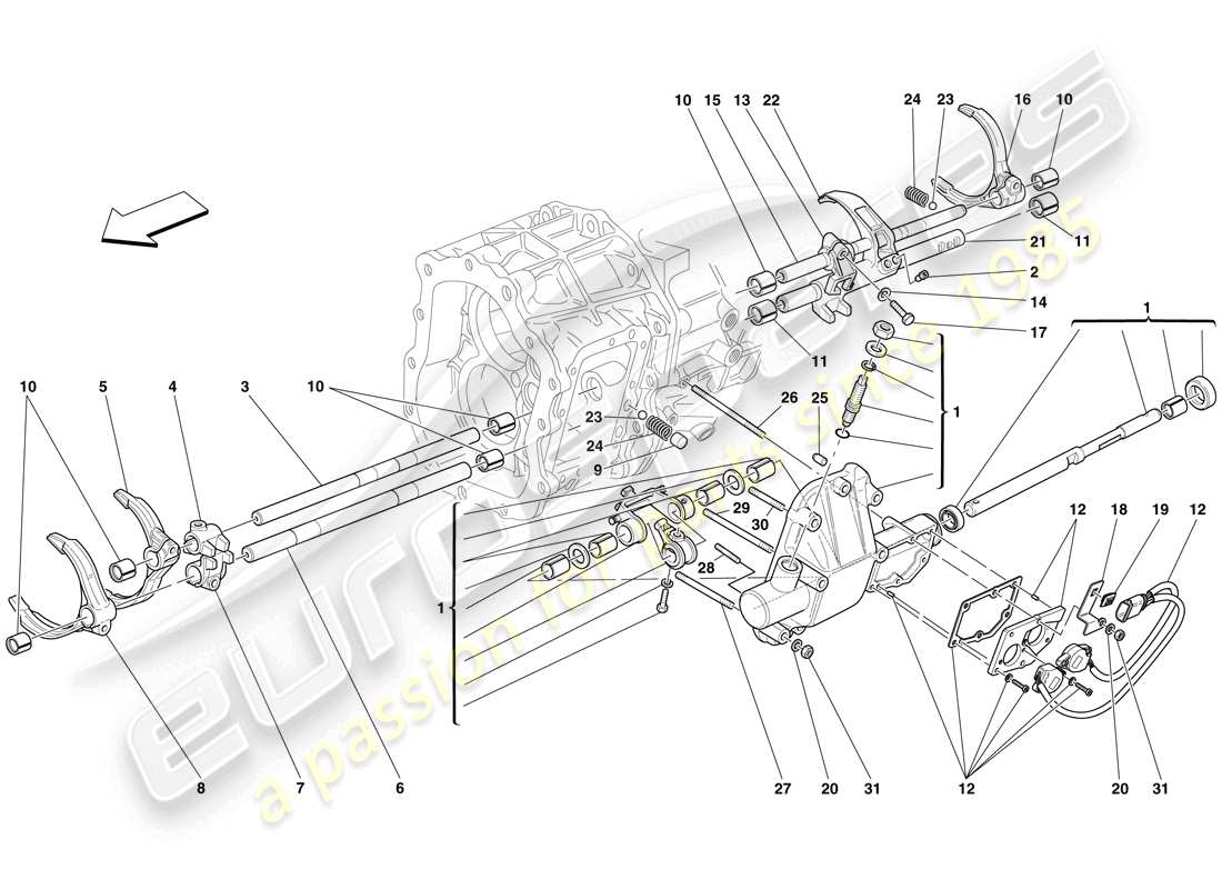ferrari 599 sa aperta (usa) internal gearbox controls parts diagram