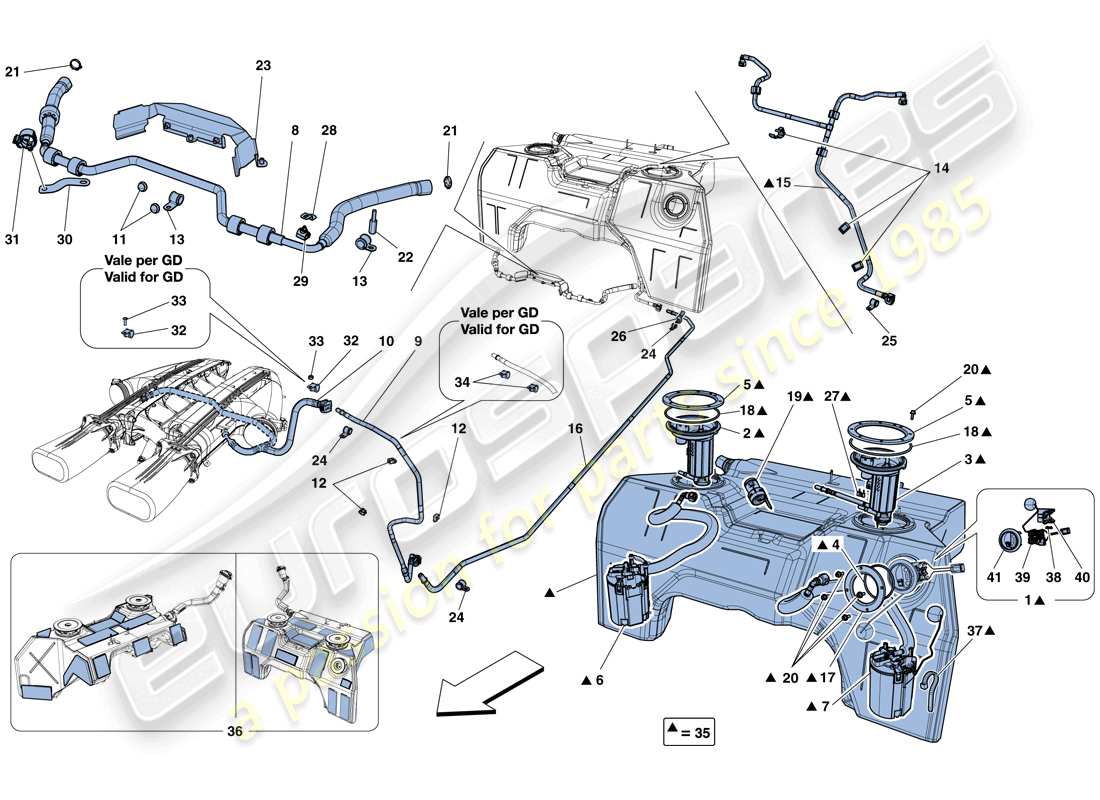 ferrari f12 berlinetta (usa) fuel tank, fuel system pumps and pipes part diagram