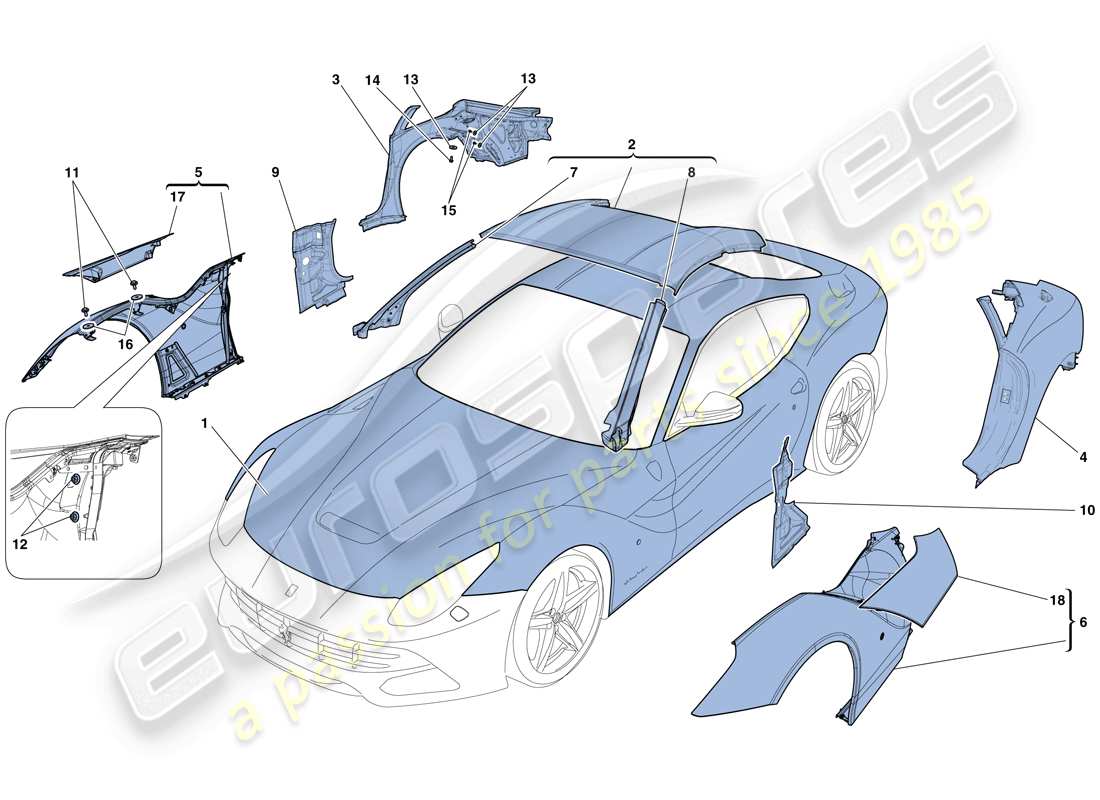 ferrari f12 berlinetta (usa) bodyshell - external trim parts diagram