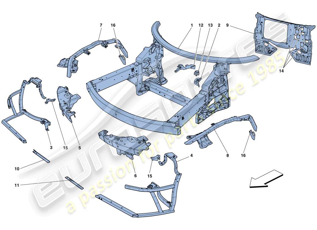 ferrari 458 speciale (usa) chassis - complete front structure and panels part diagram