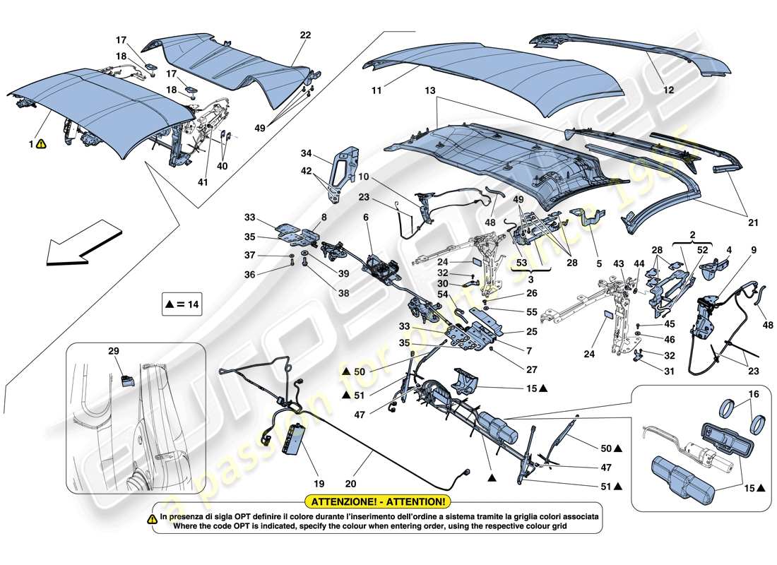 ferrari 488 spider (usa) roof parts diagram