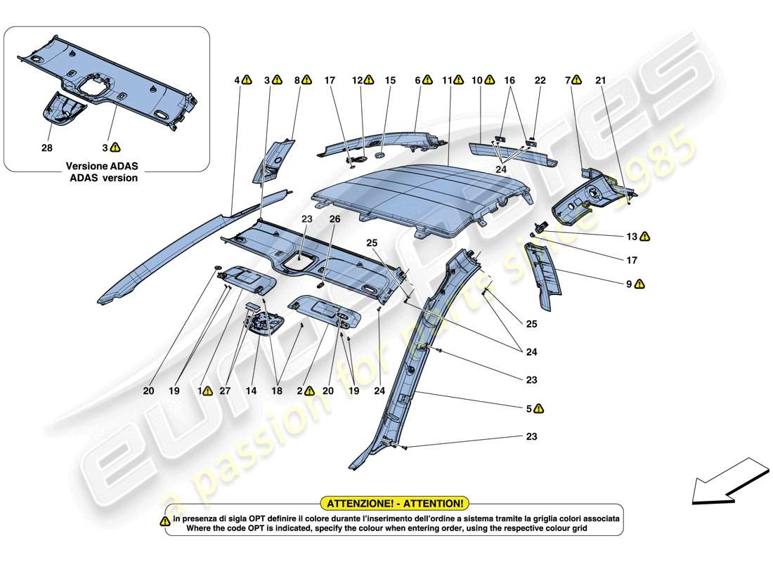 ferrari gtc4 lusso (usa) headliner trim and accessories part diagram