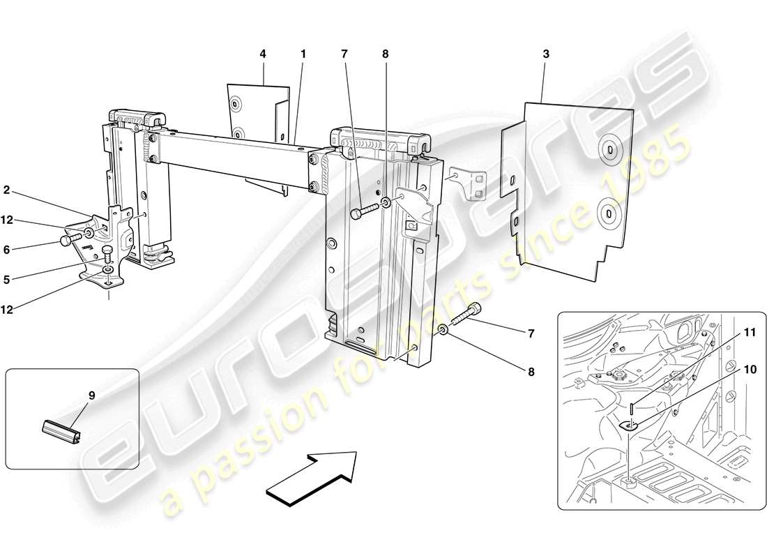 ferrari california (rhd) electric roof: rollbar and accessories part diagram