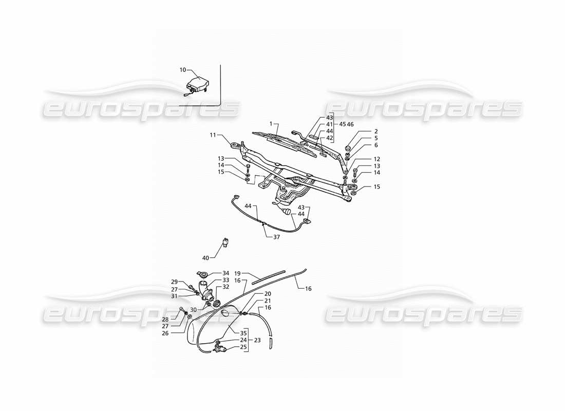 maserati qtp v8 (1998) windscreen wiper and washer (lhd) parts diagram