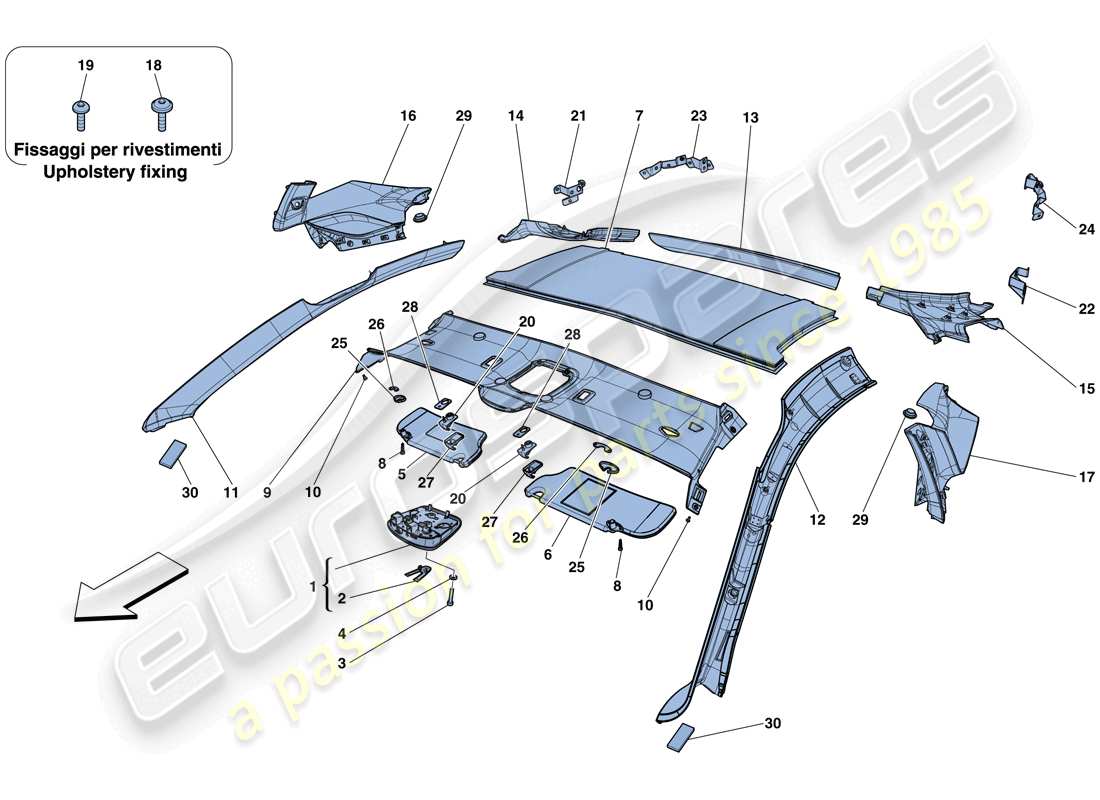 ferrari f12 berlinetta (usa) headliner trim and accessories parts diagram