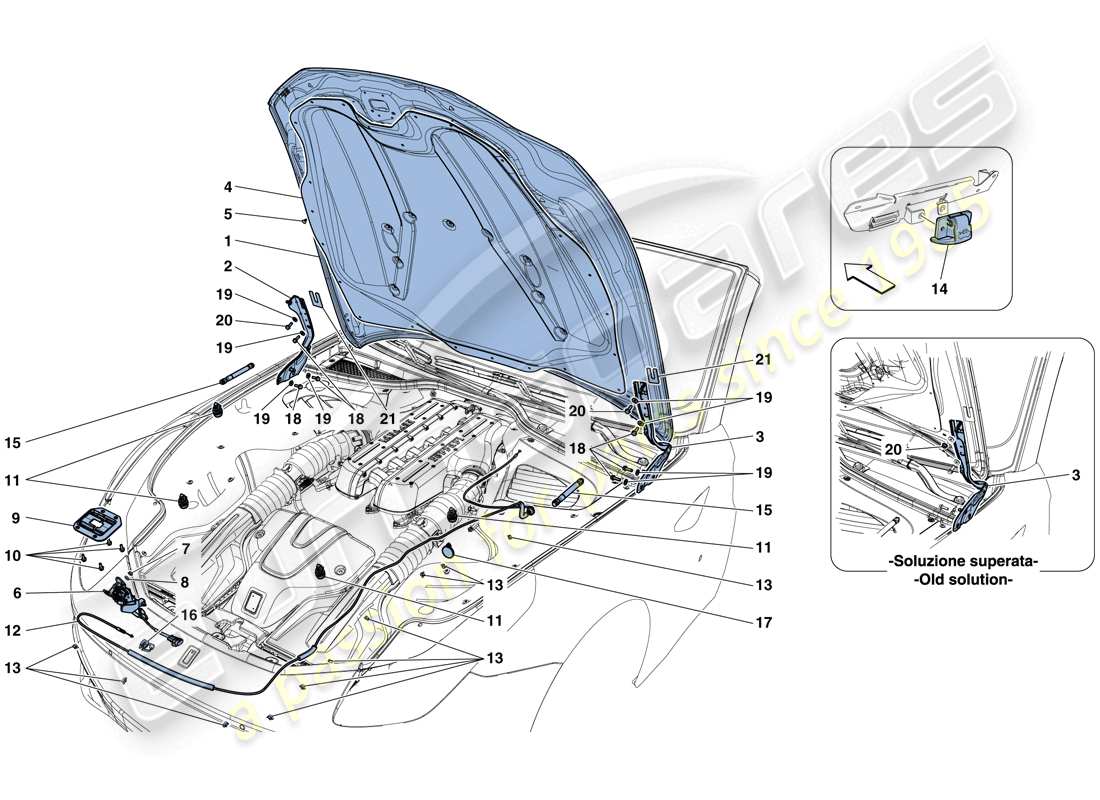 ferrari gtc4 lusso (usa) front lid and opening mechanism part diagram