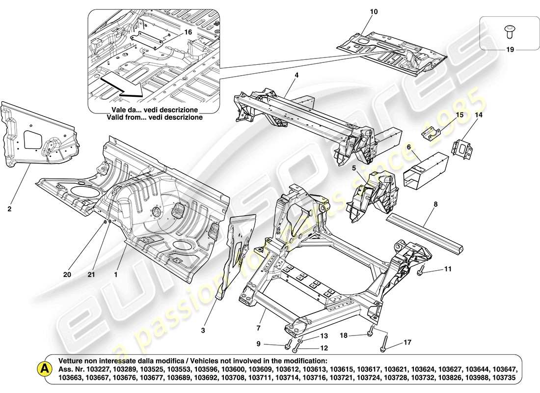ferrari california (europe) rear structures and chassis box sections parts diagram