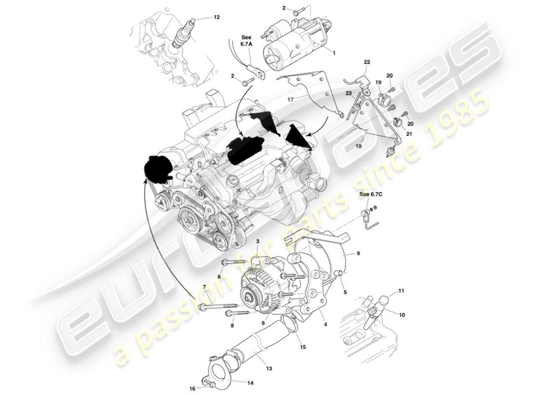 aston martin vanquish (2001) engine electrical components part diagram