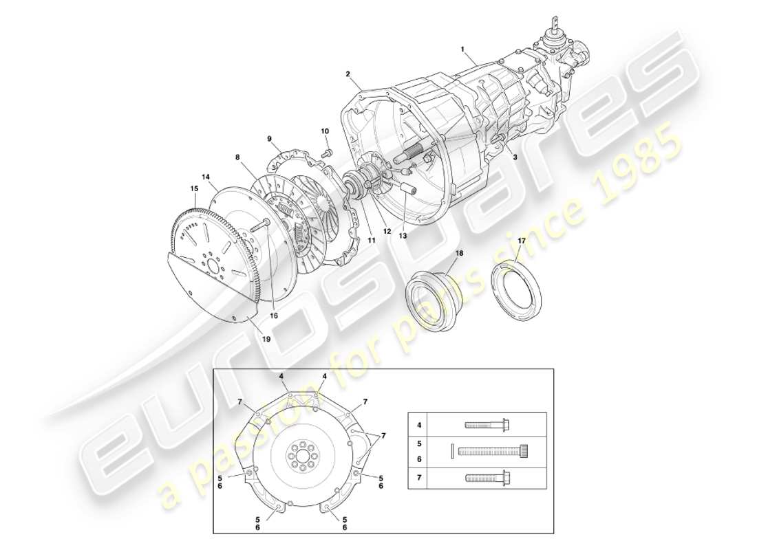 aston martin db7 vantage (2002) manual gearbox & clutch part diagram