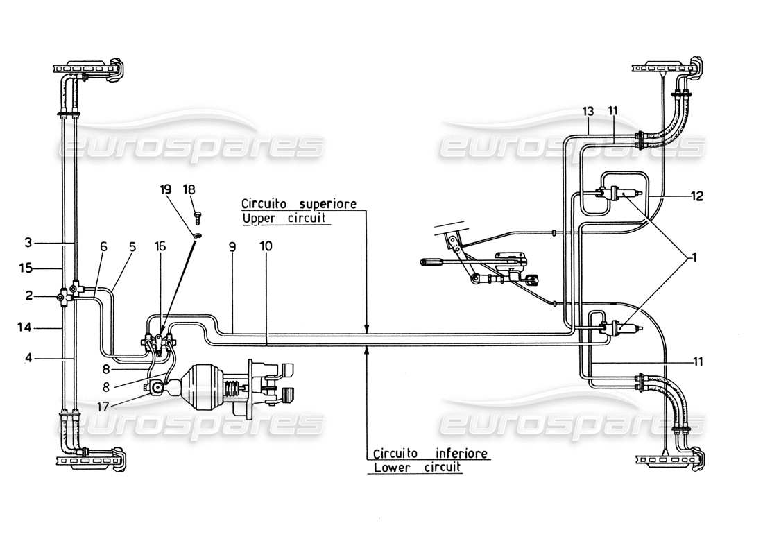 ferrari 365 gtb4 daytona (1969) brake system (1972 revision) part diagram