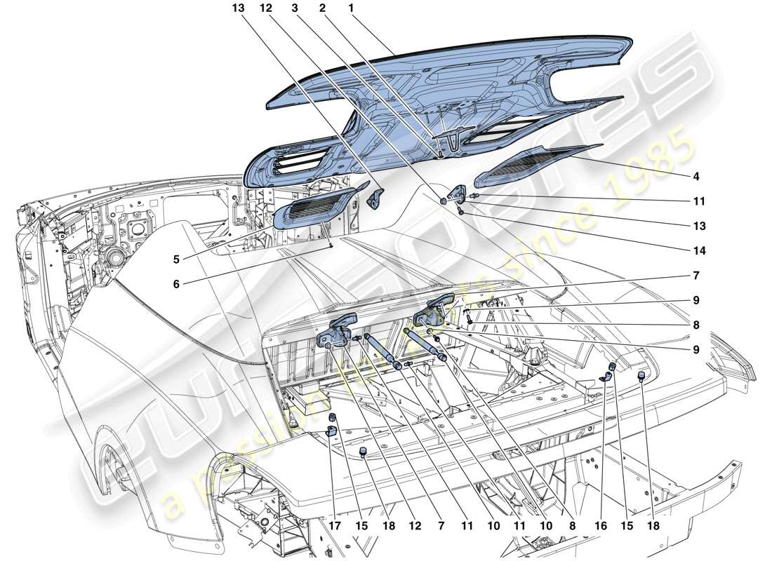 ferrari 458 speciale aperta (europe) engine compartment lid parts diagram