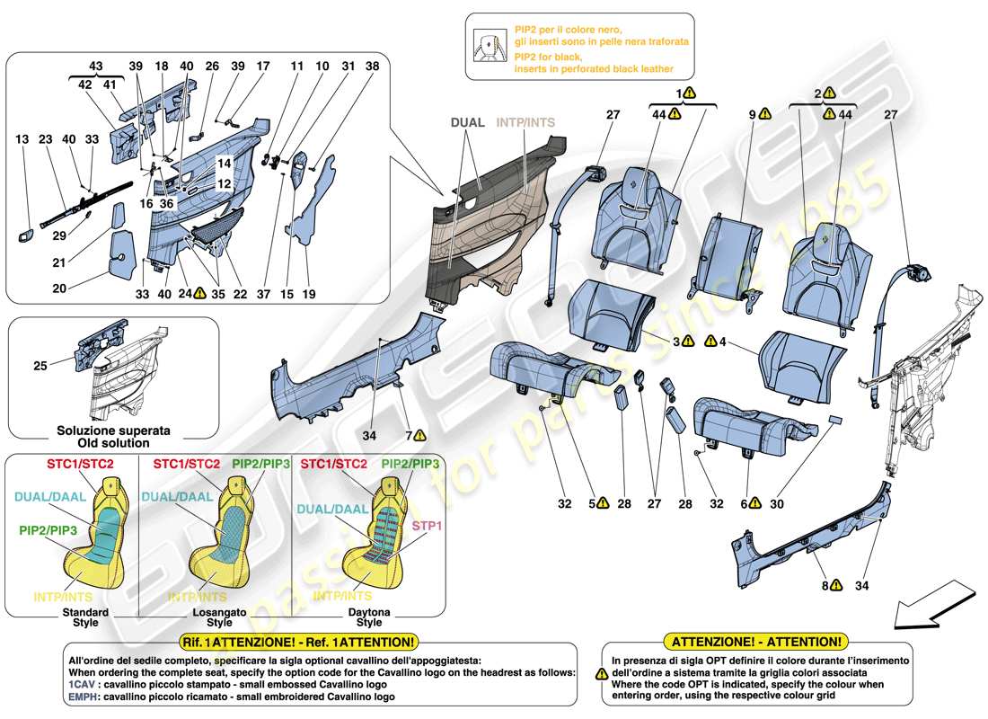 ferrari gtc4 lusso t (europe) rear seat - seat belts - interior trim parts diagram