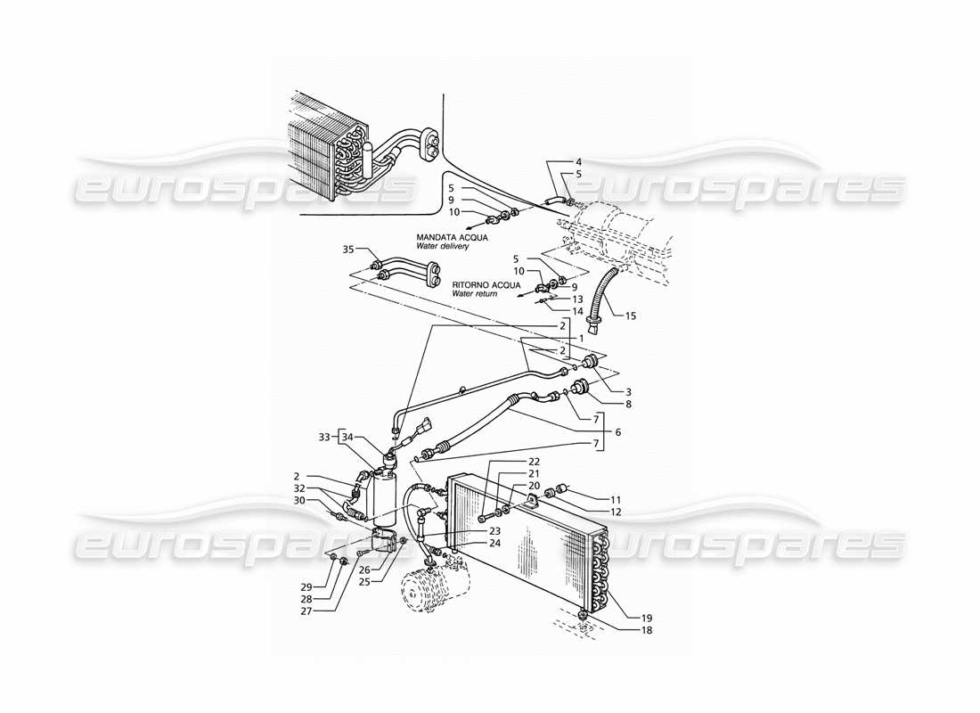 maserati ghibli 2.8 (abs) air conditioning system (lh drive) with r134a gas parts diagram