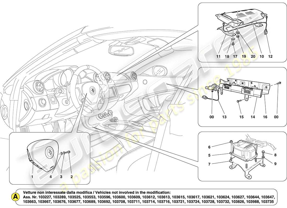 ferrari california (rhd) airbag system part diagram