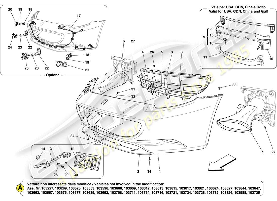 ferrari california (rhd) front bumper parts diagram