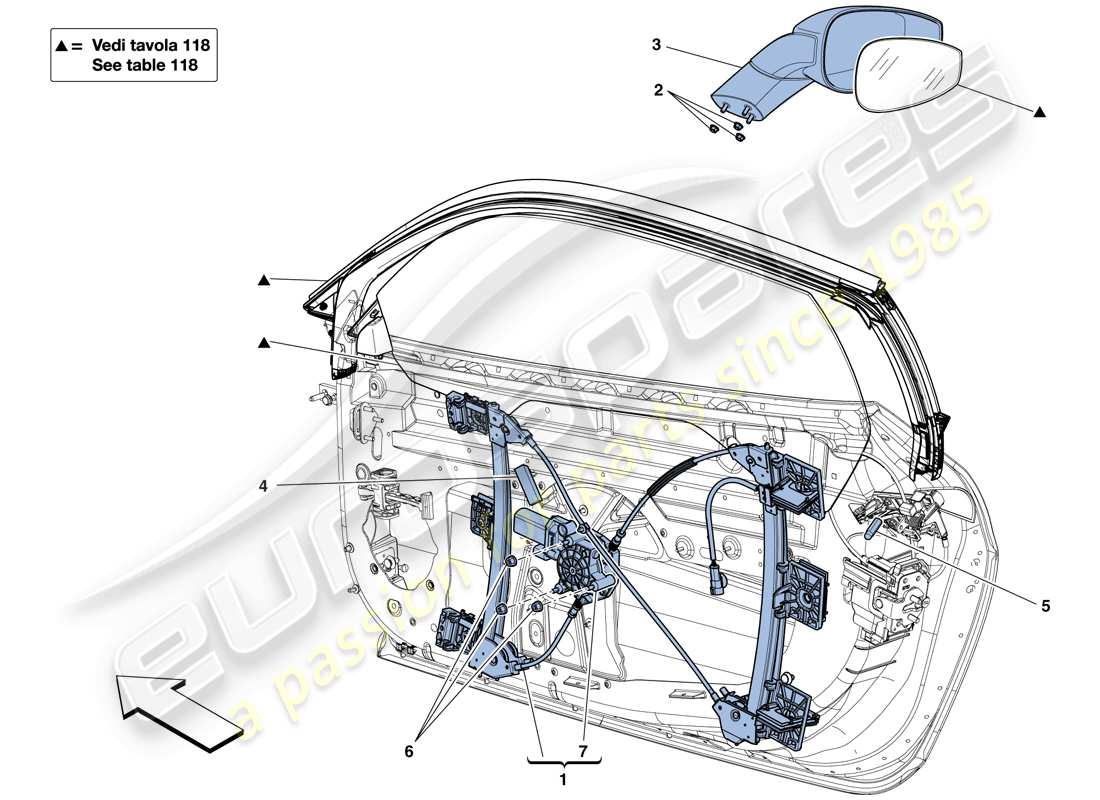 ferrari 458 italia (usa) doors - power windows and rear-view mirror part diagram