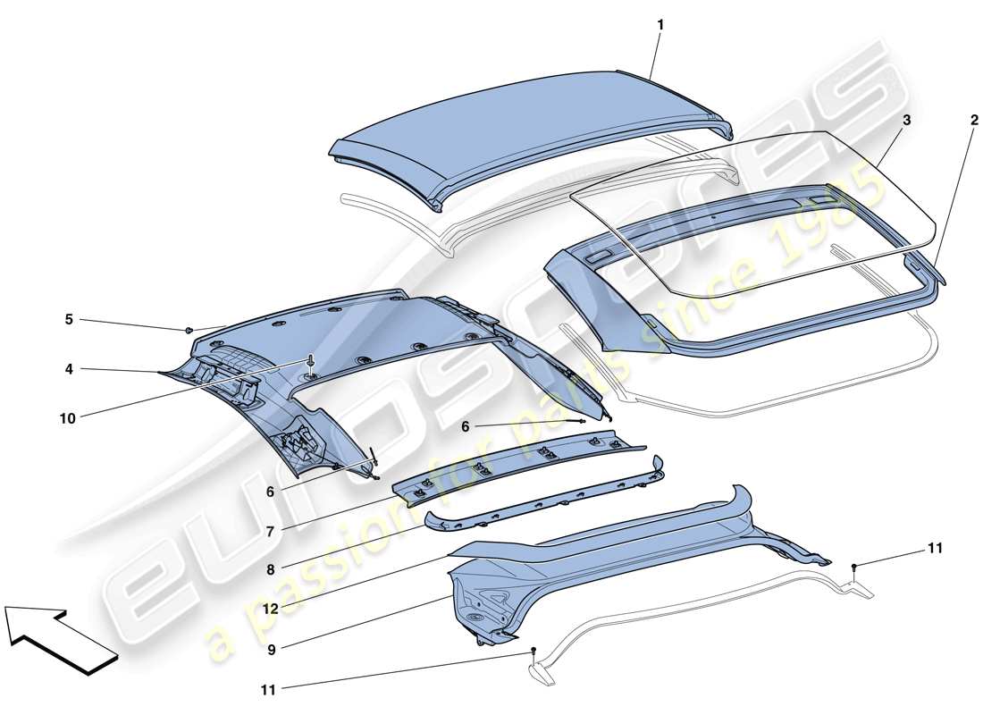 ferrari california t (europe) electric roof: trim parts diagram