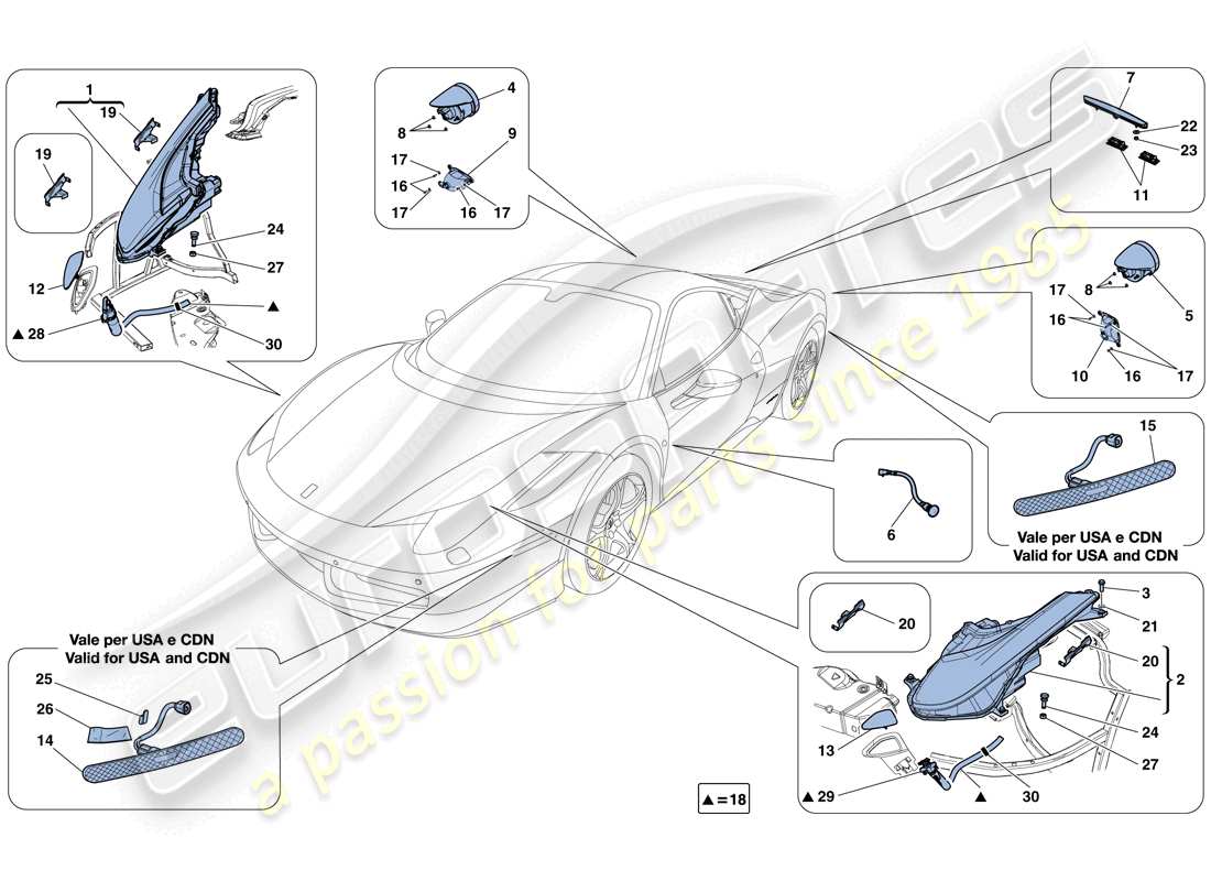 a part diagram from the ferrari 458 italia (rhd) parts catalogue