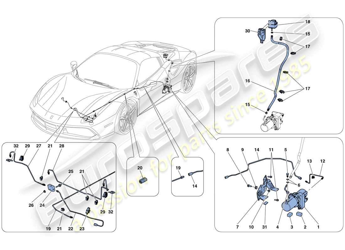 a part diagram from the ferrari 488 spider (rhd) parts catalogue