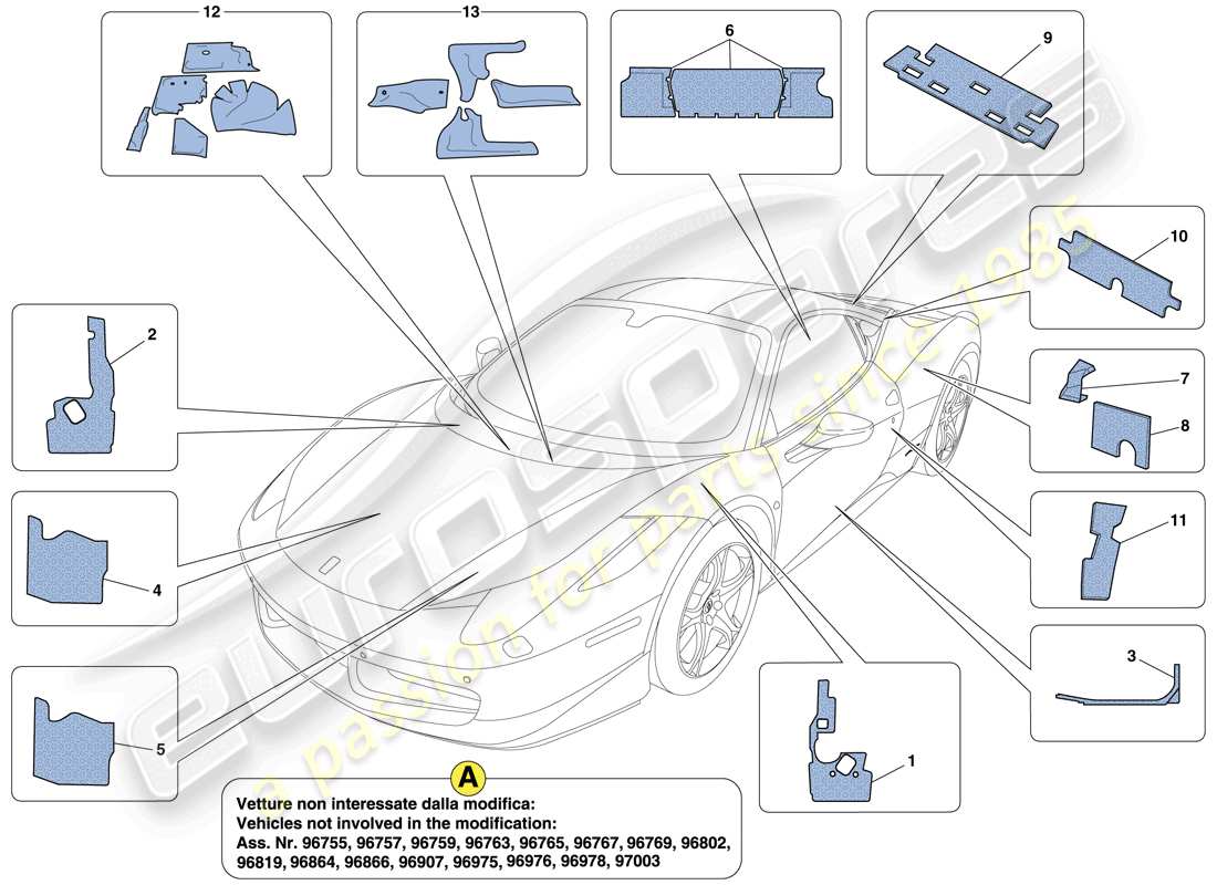 a part diagram from the ferrari 458 italia (europe) parts catalogue