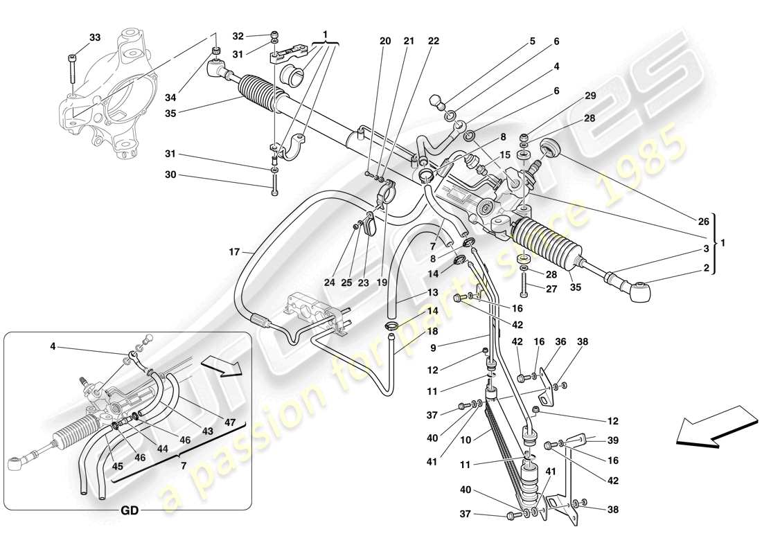 a part diagram from the ferrari f430 scuderia (rhd) parts catalogue