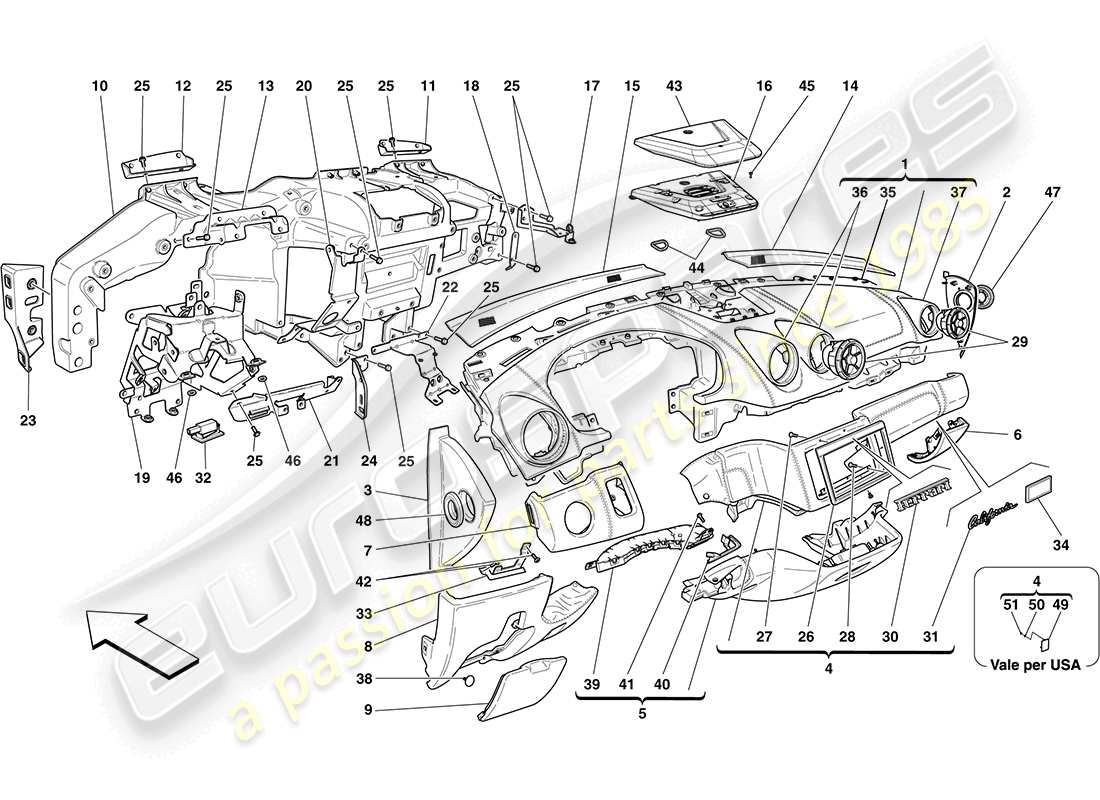 a part diagram from the Ferrari California (RHD) parts catalogue