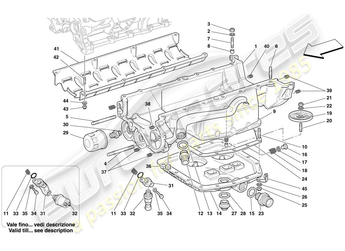 ferrari 612 sessanta (europe) lubrication - oil sump and filters part diagram