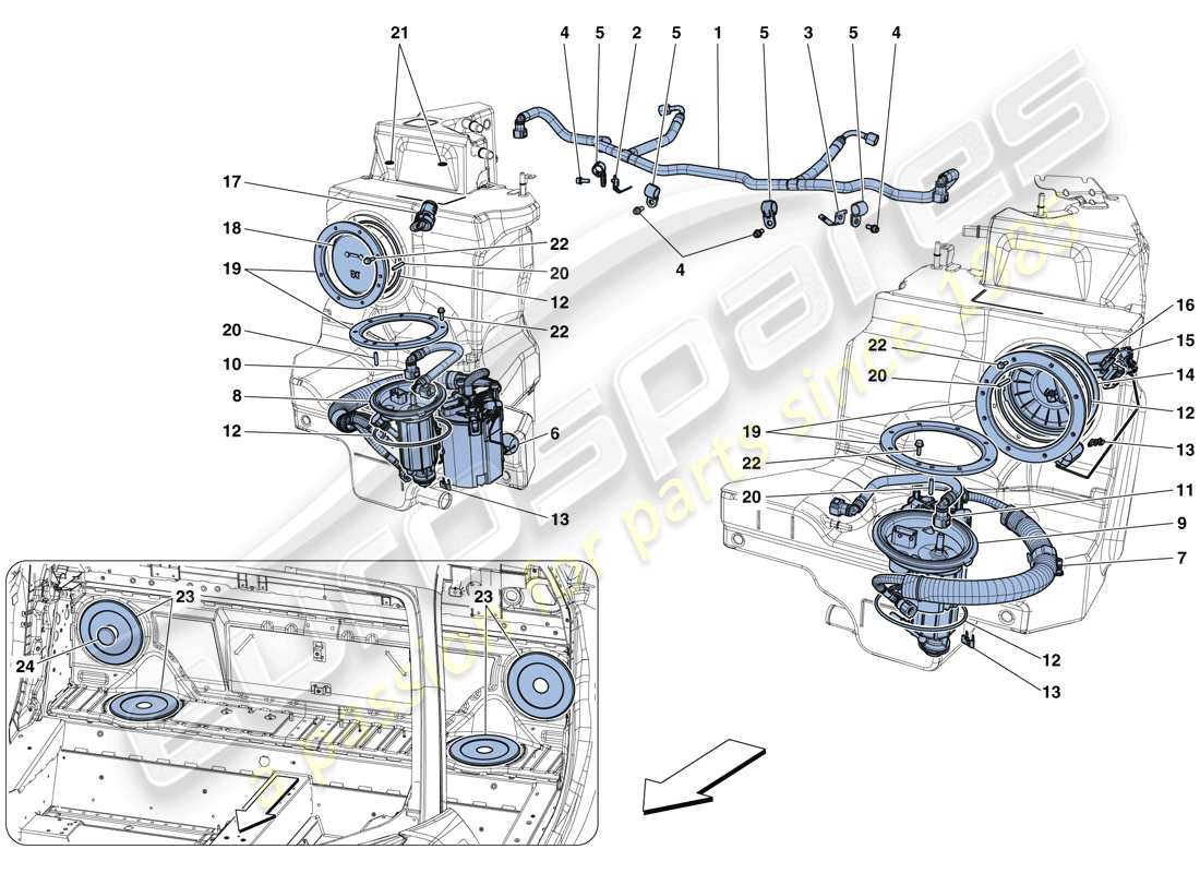 ferrari 488 gtb (europe) fuel system pumps and pipes parts diagram