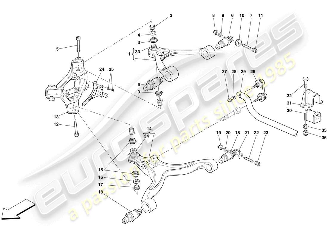 ferrari 612 sessanta (europe) front suspension - arms and stabiliser bar parts diagram