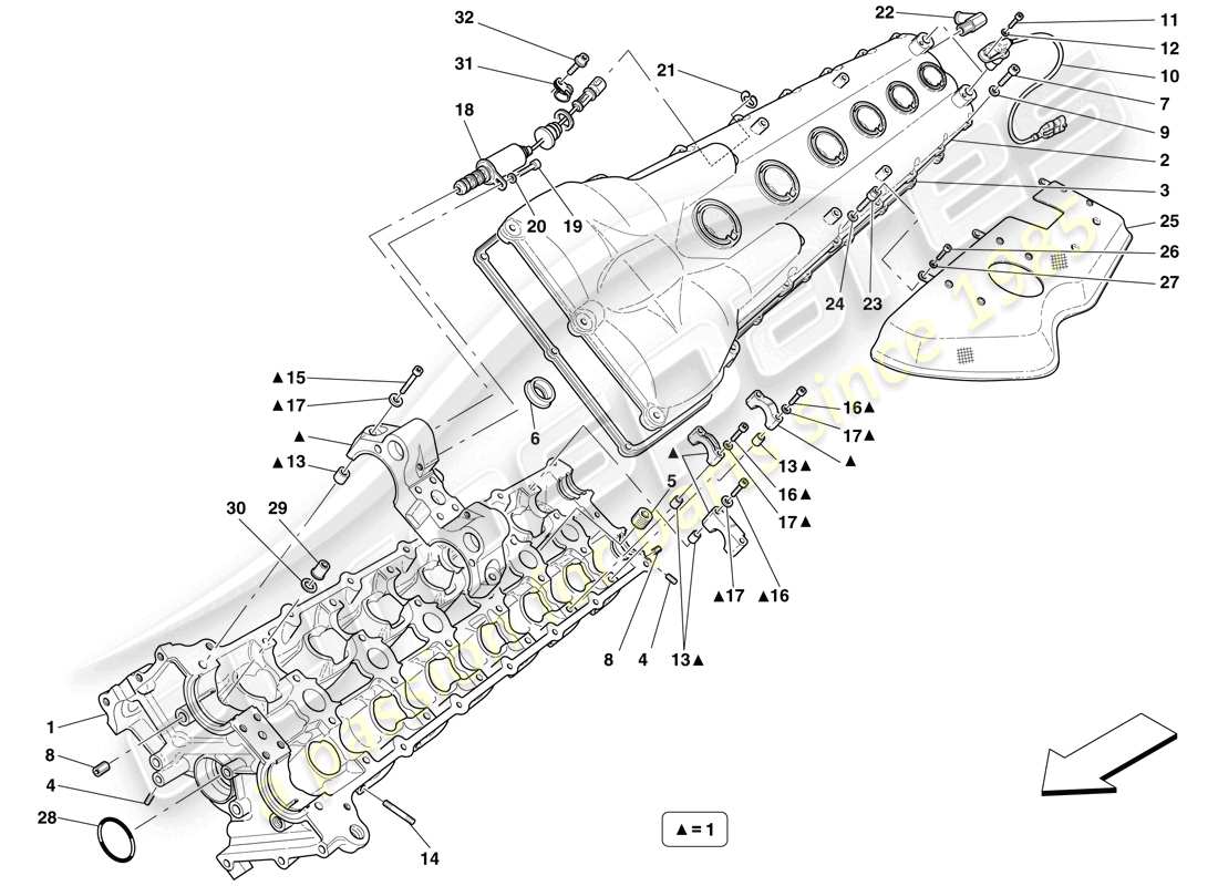 ferrari 599 gtb fiorano (usa) left hand cylinder head parts diagram