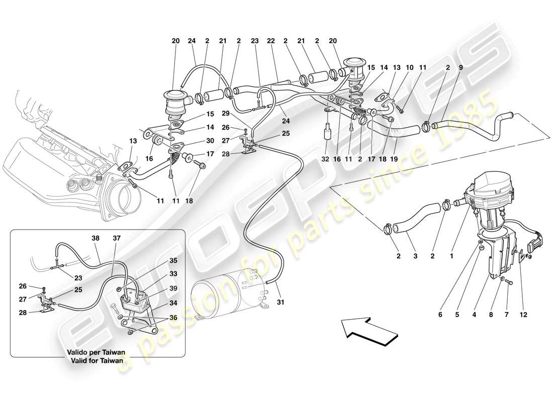 ferrari f430 scuderia spider 16m (rhd) secondary air system parts diagram