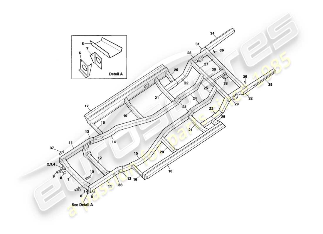 aston martin v8 coupe (1999) chassis frame parts diagram