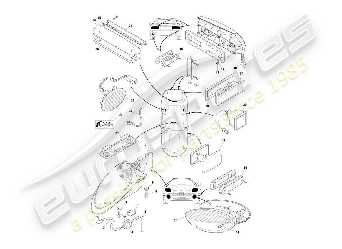 aston martin db7 vantage (2002) lamps & bulbs part diagram