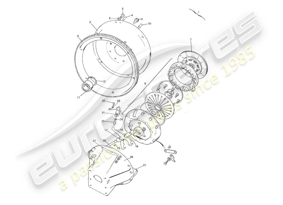 aston martin v8 virage (1999) clutch & flywheel part diagram